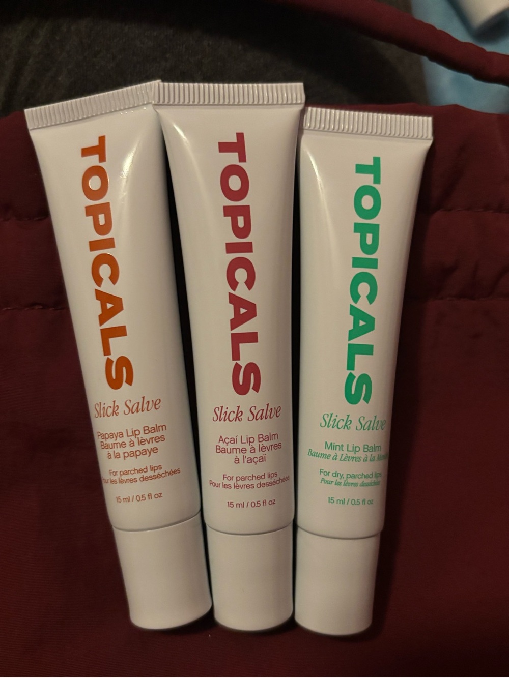TOPICALS Slick Salve Lip Balm Trio - Papaya, Acai, Mint